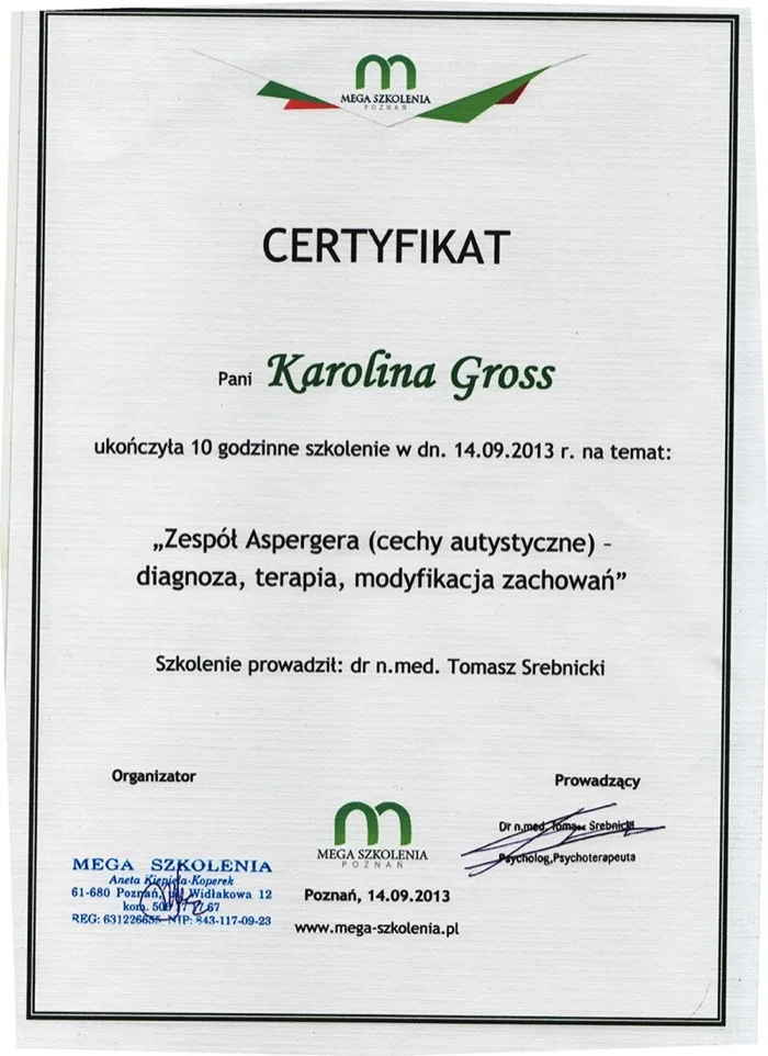 Certyfikat szkolenia nr 2