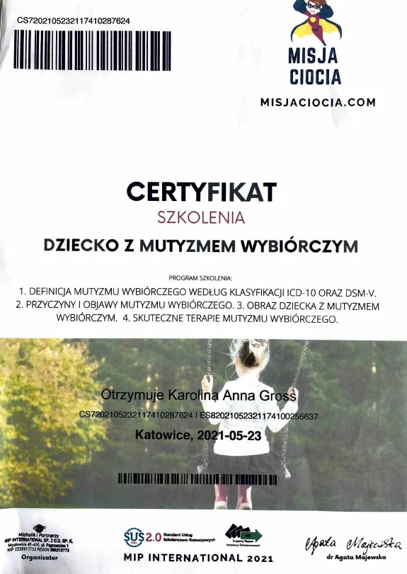 Certyfikat szkolenia nr 12